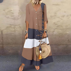 Vestido Longo com Abotoamento Bege 2