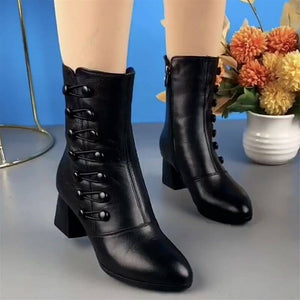 Bota Feminina Salto Bloco Cano Médio Preto 1
