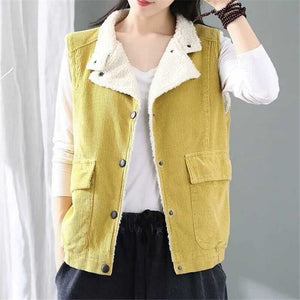 Colete Feminino de Veludo e Lã Amarelo 5