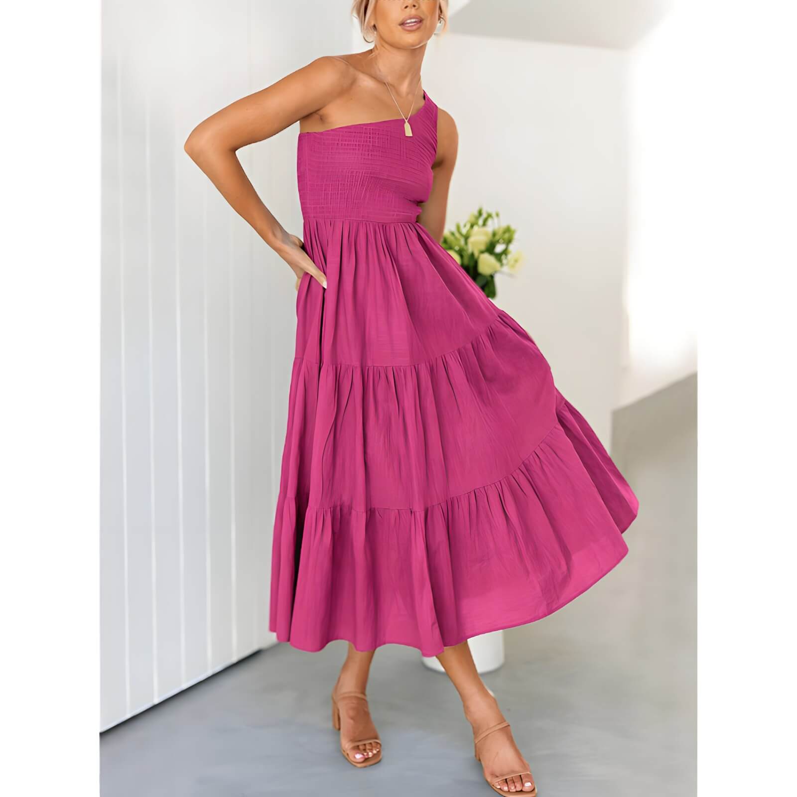 Vestido Mídi com Lastex Rosa Pink 1