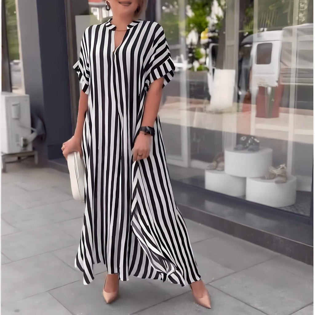 Vestido Longo Listrado Preto 12