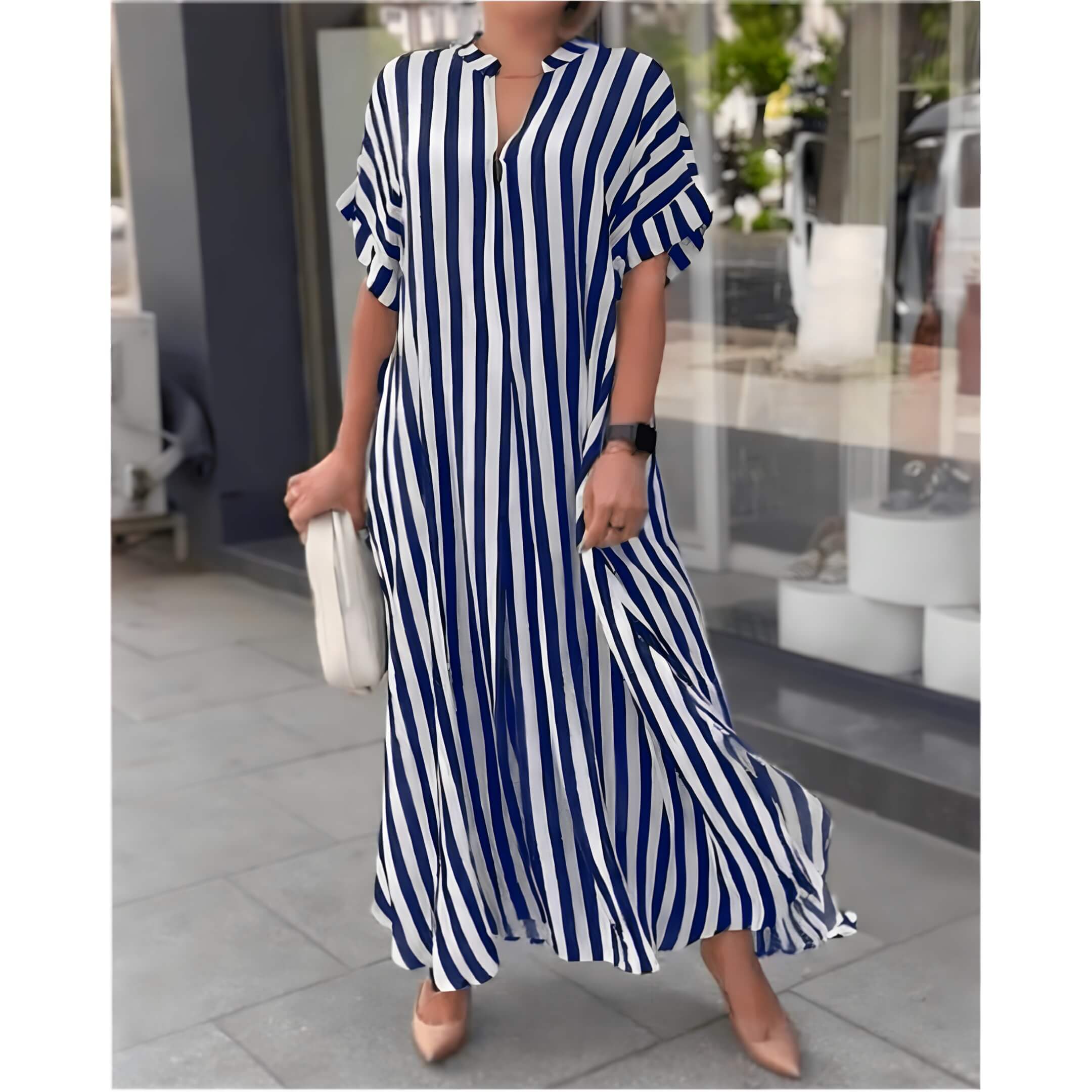 Vestido Longo Listrado Azul 4