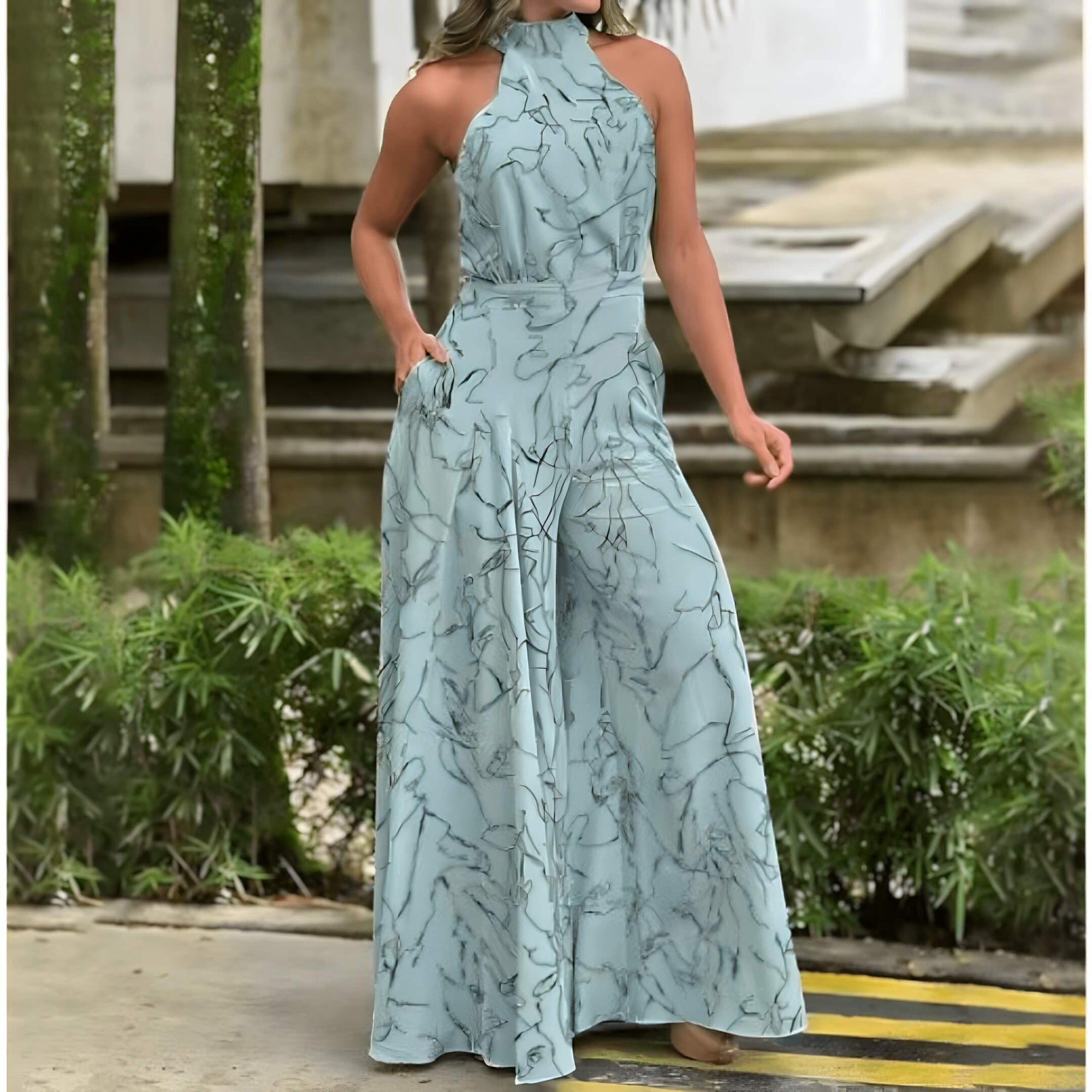 Macacão Pantalona Azul e Preto 12