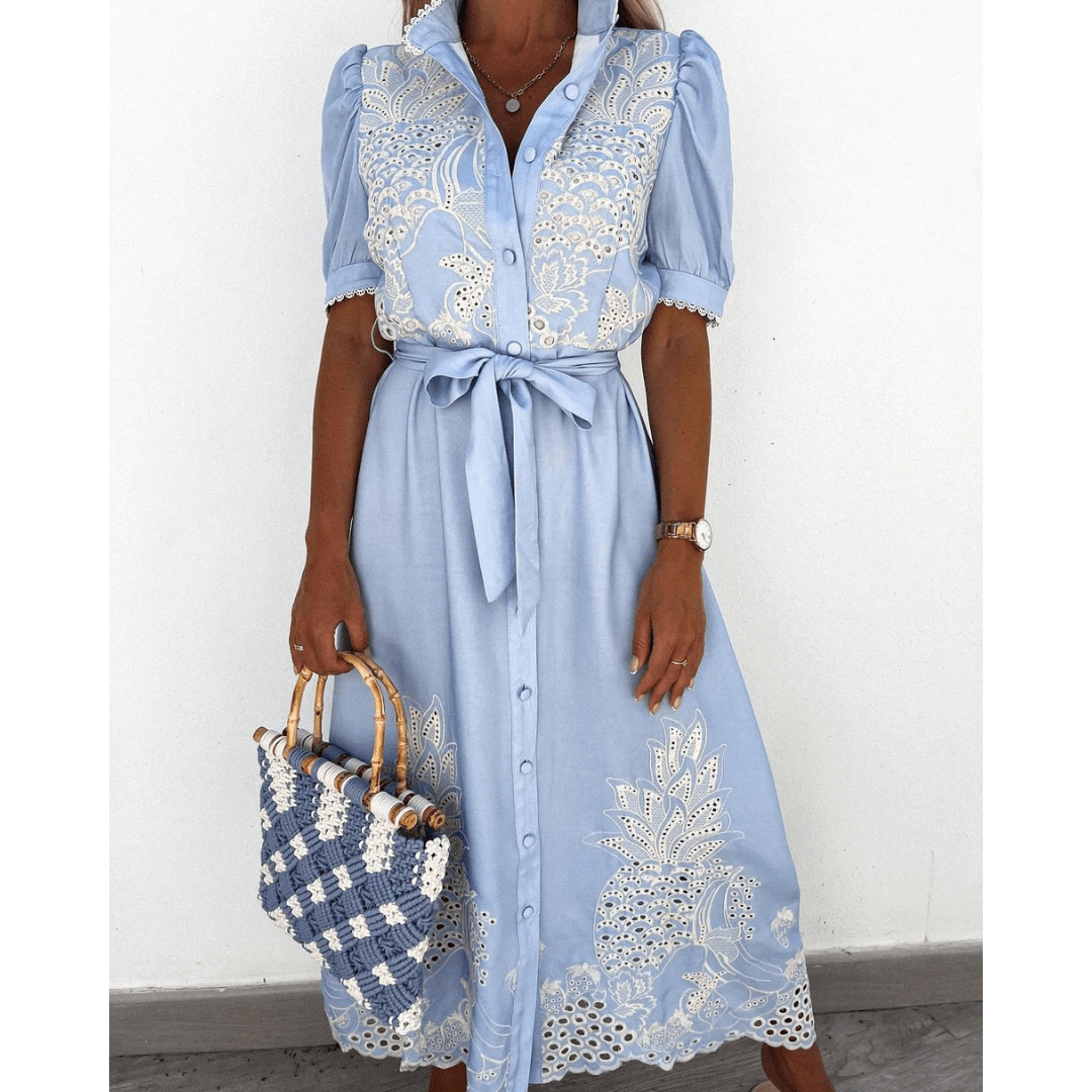 Vestido Longo Bordado Azul 1