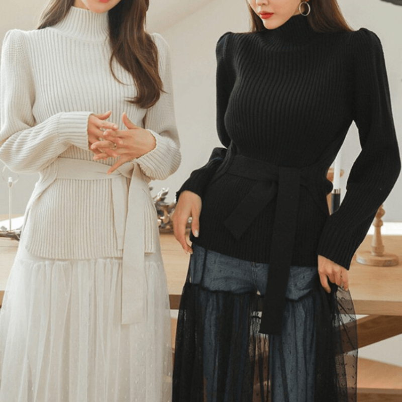 Suéter Casual com Amarração Preto e Bege 5