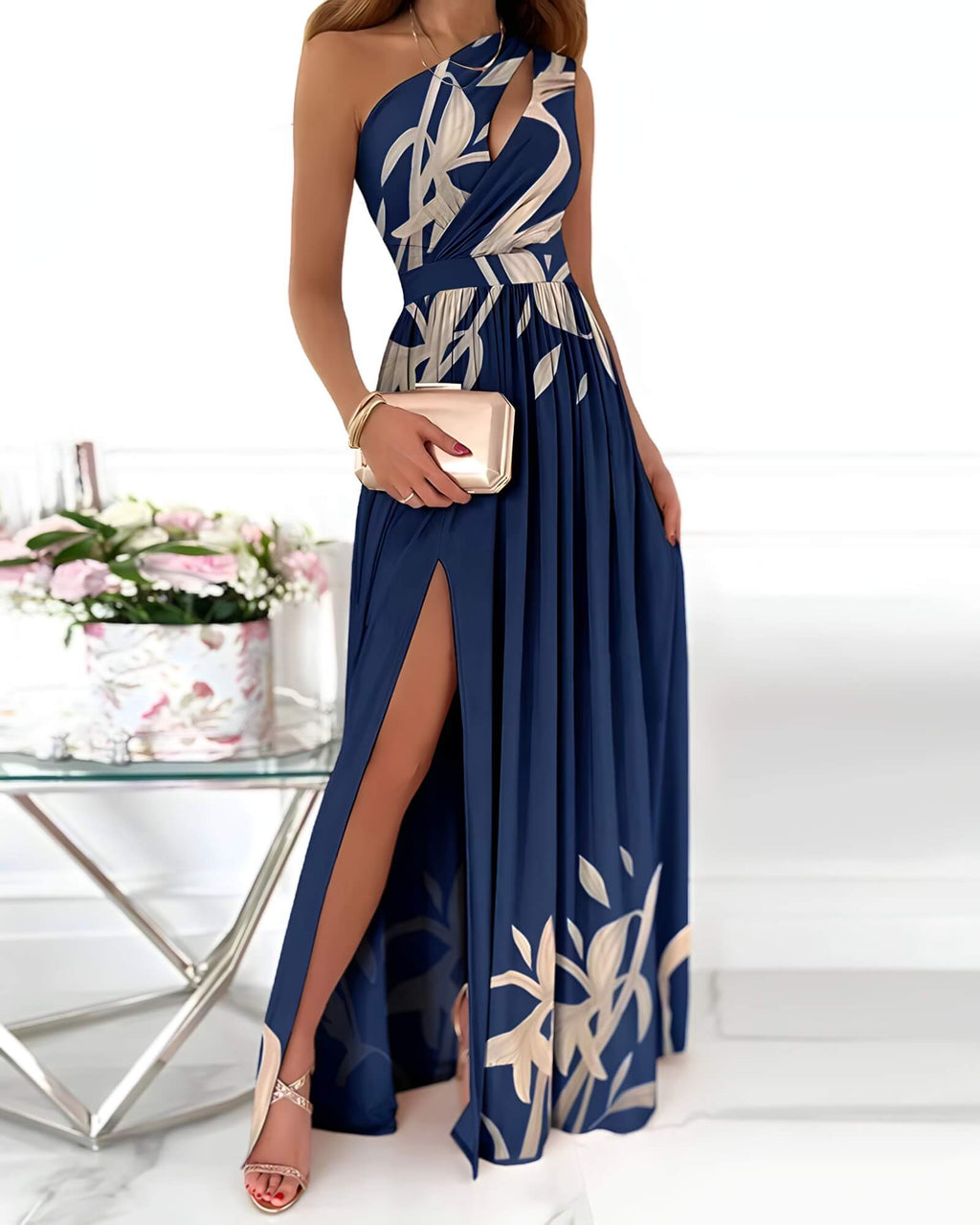 Vestido Longo Elegante Azul Floreado 4