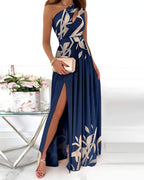 Vestido Longo Elegante Azul Floreado 4