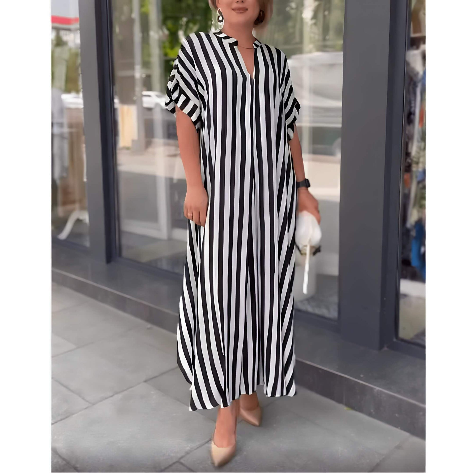 Vestido Longo Listrado Preto 1