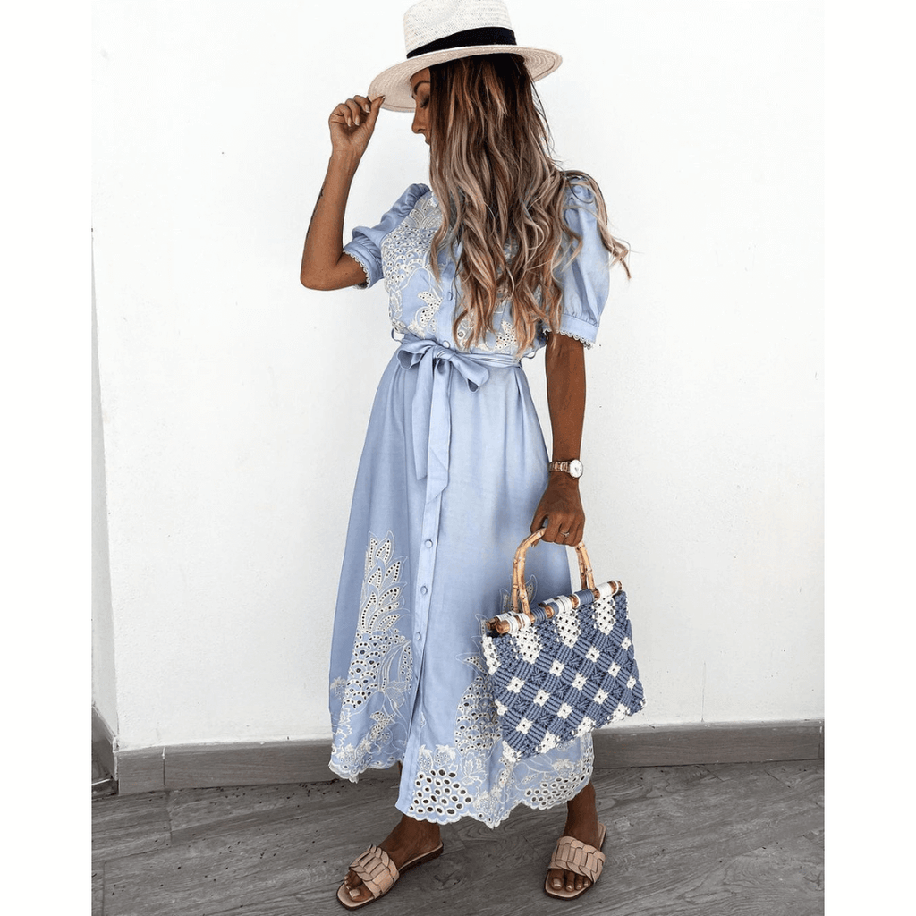 Vestido Longo Bordado Azul 5