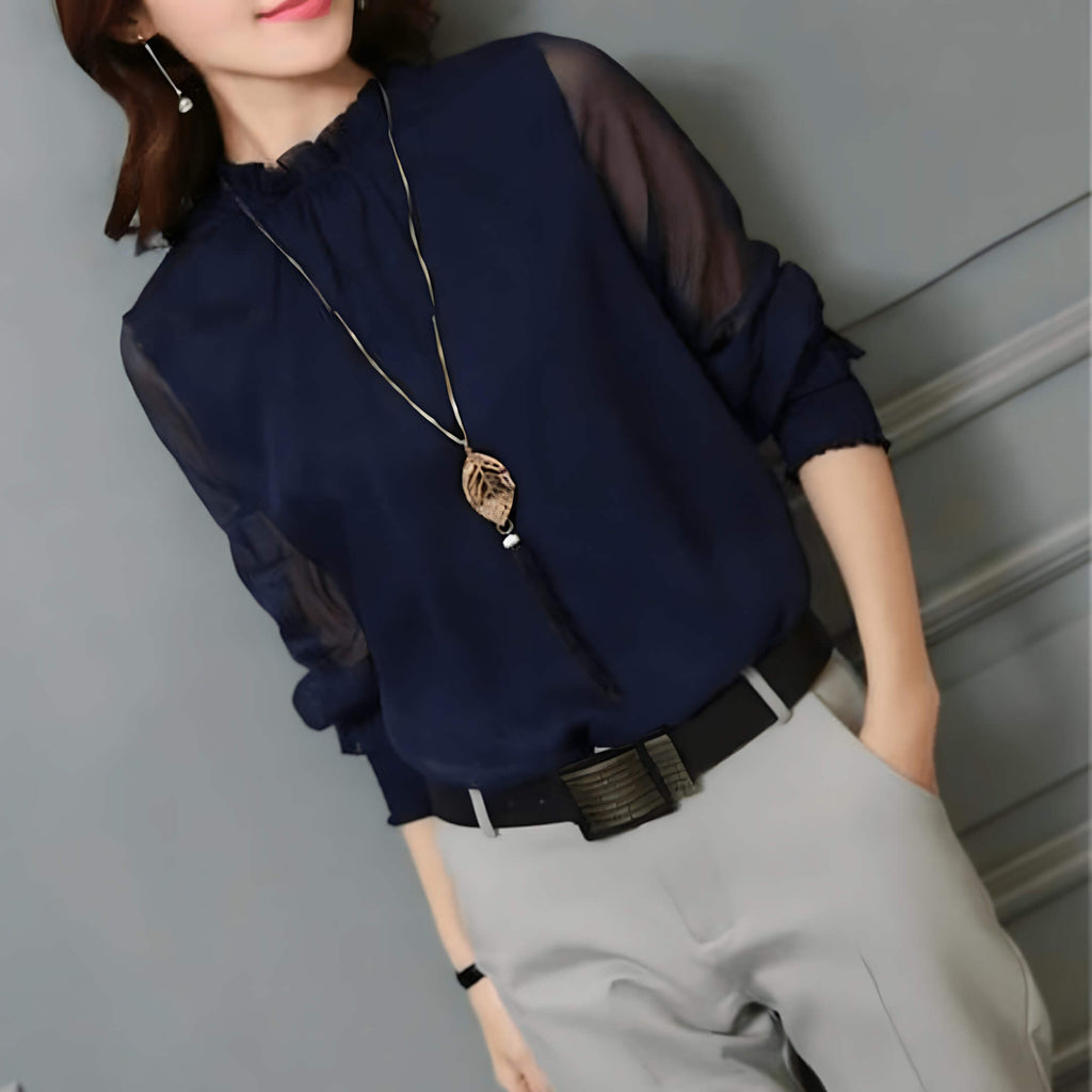 Blusa de Chiffon Azul Marinho 4