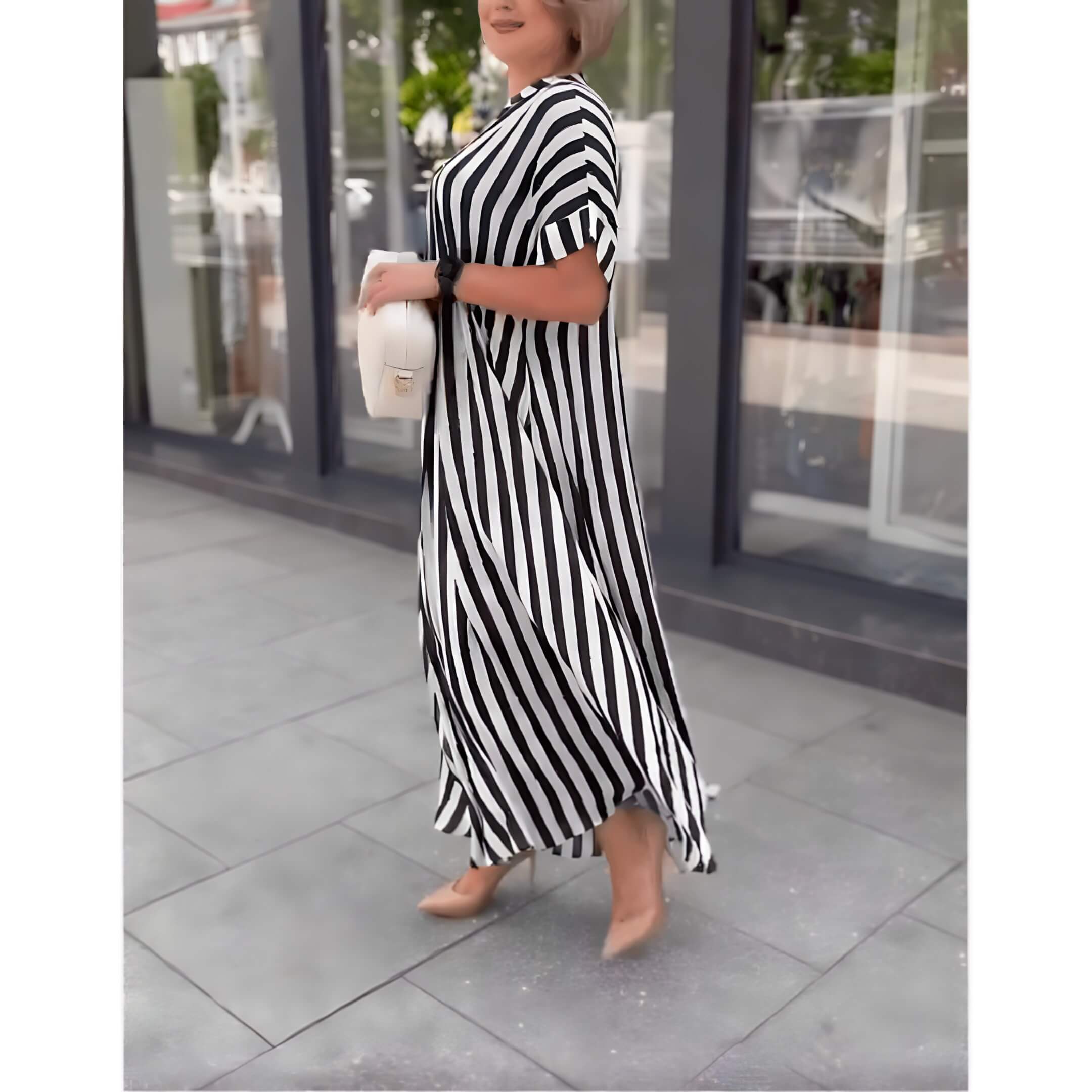 Vestido Longo Listrado Preto 2