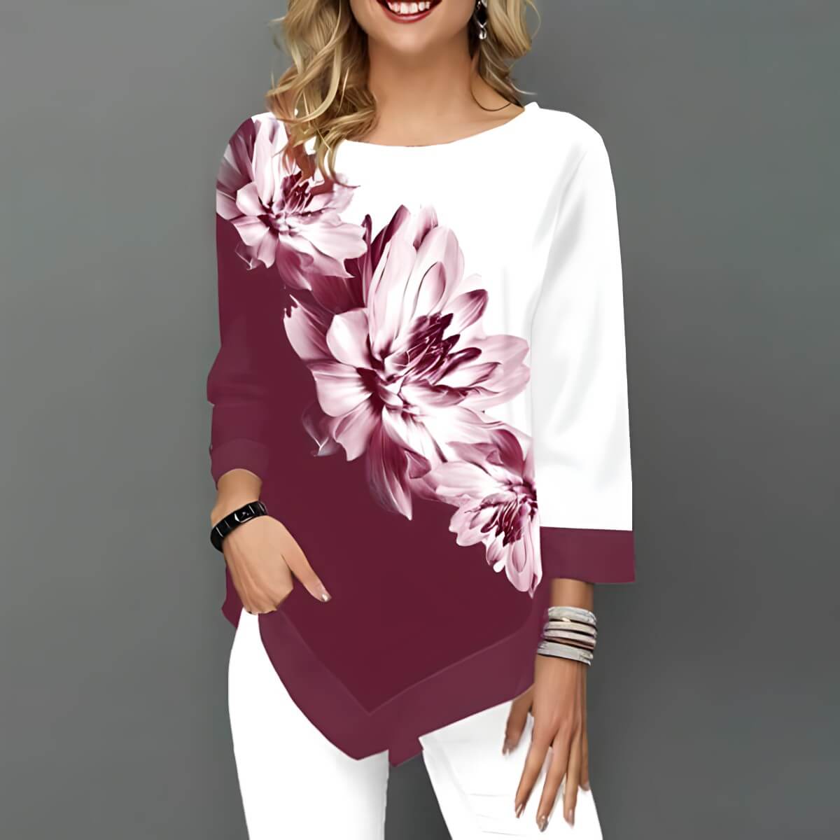 Blusa Floreada Bordô 3