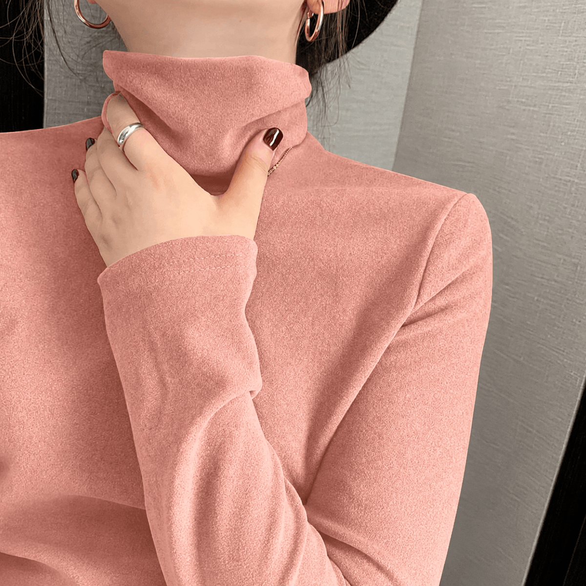 Blusa Térmica de Gola Alta com Toque Aveludado Rosa 06