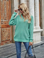 Suéter Feminino Canelado Gola V Verde 1