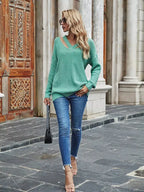 Suéter Feminino Canelado Gola V Verde 3