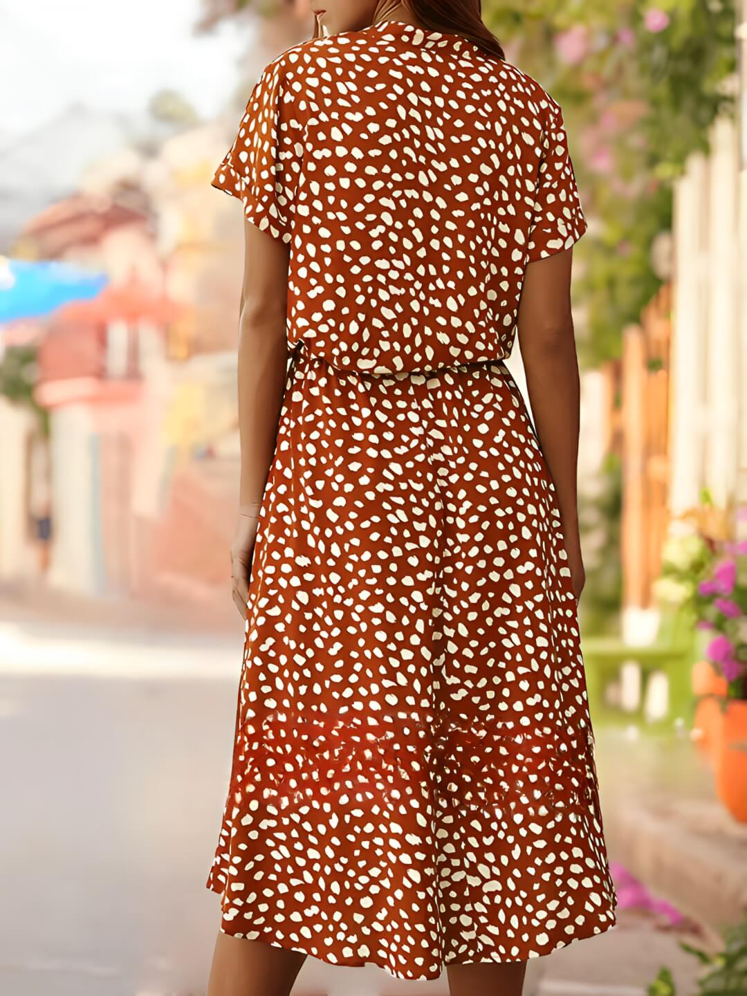 Vestido Midi Tecido Leve Estampado Cintura Ajustável Sakura