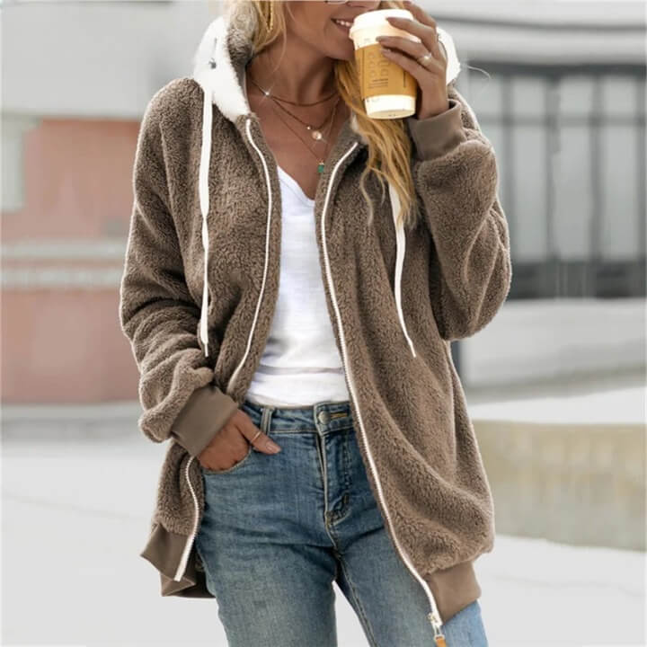 Casaco Feminino de Pelúcia Marrom 3