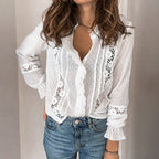 Camisa Feminina de Casimira com Detalhes em Renda