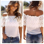 Blusa de Chiffon com Detalhes em Renda Branco 3