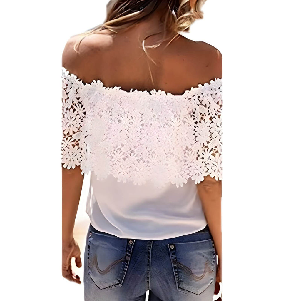 Blusa de Chiffon com Detalhes em Renda Branco 2