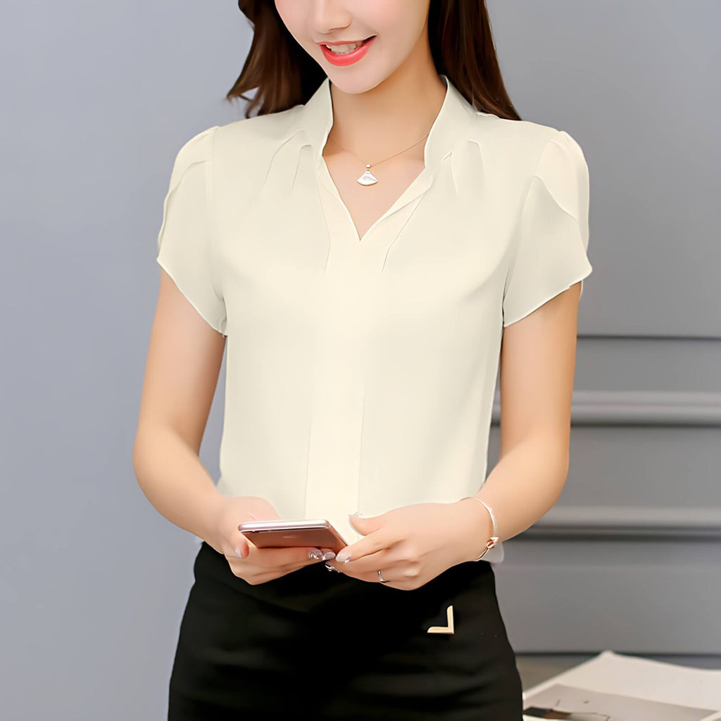 Camisa de Chiffon Manga Curta Bege 3