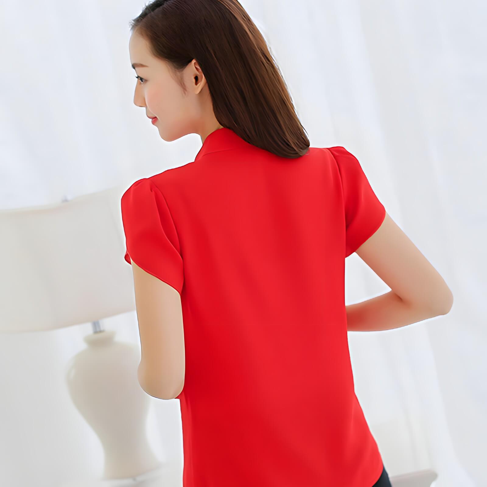 Camisa de Chiffon Manga Curta Vermelho 2