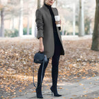 Blazer Alongado de Lã Batida Cinza Escuro 4