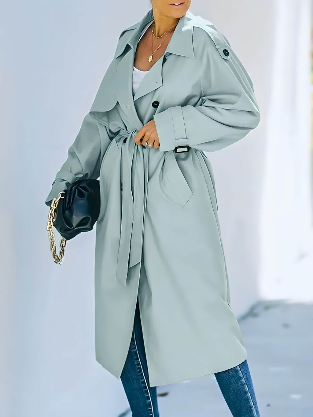 Casaco Longo Feminino Trench Azul 5