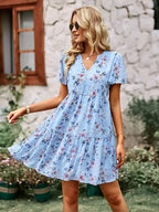 Vestido Feminino Curto em Camadas de Chiffon