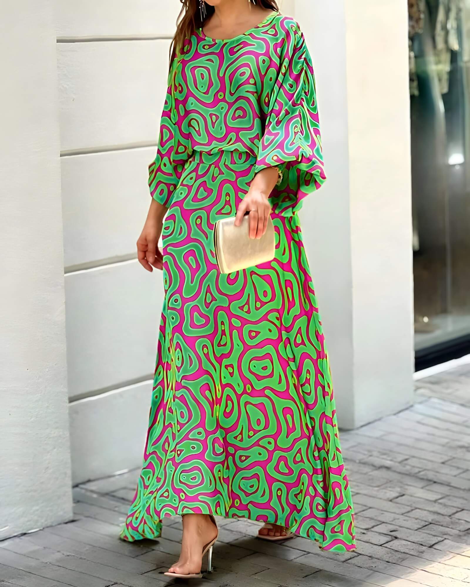 Conjunto Blusa e Saia Crepe Georgette Estampado Longo Emporia
