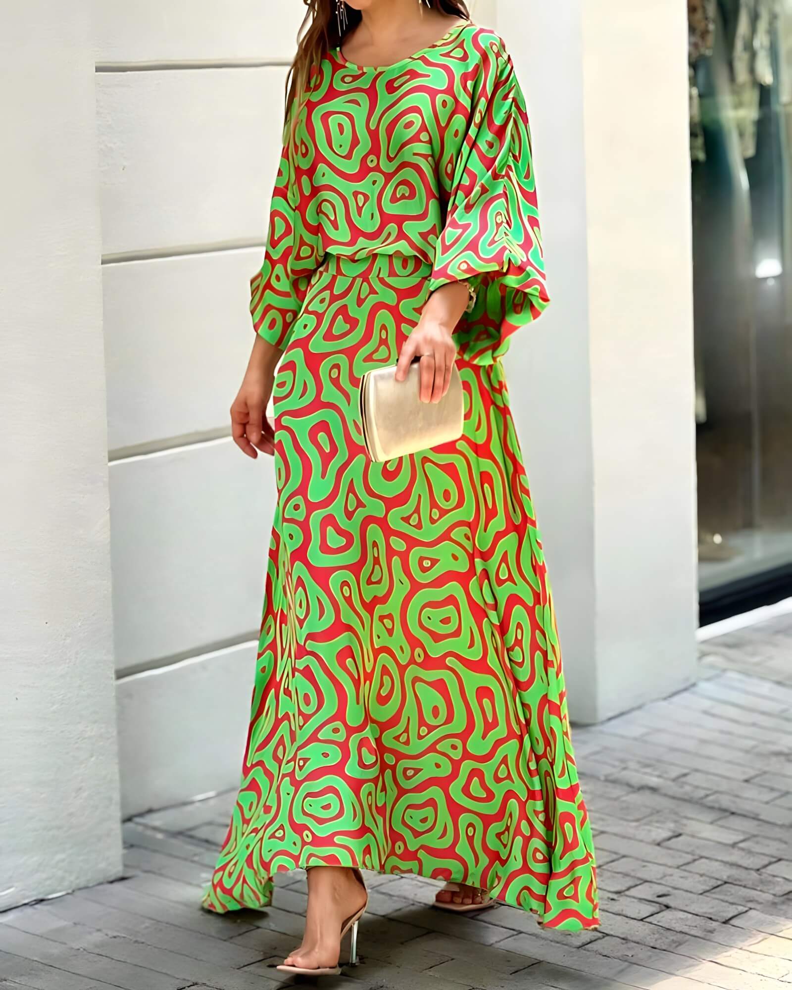 Conjunto Blusa e Saia Crepe Georgette Estampado Longo Emporia