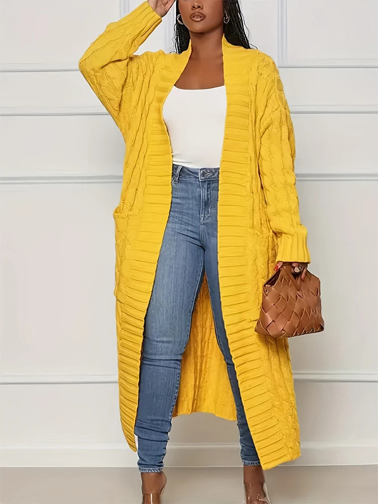 Cardigan Longo Ponto Aberto Amarelo 6