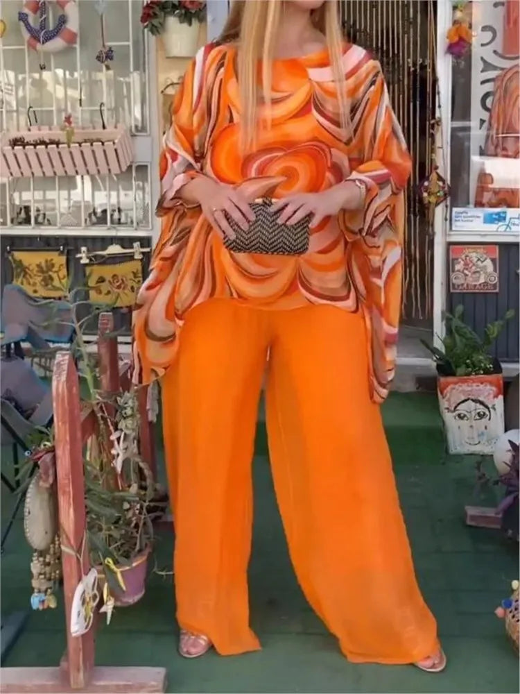 Conjunto Feminino de Chiffon Laranja 6