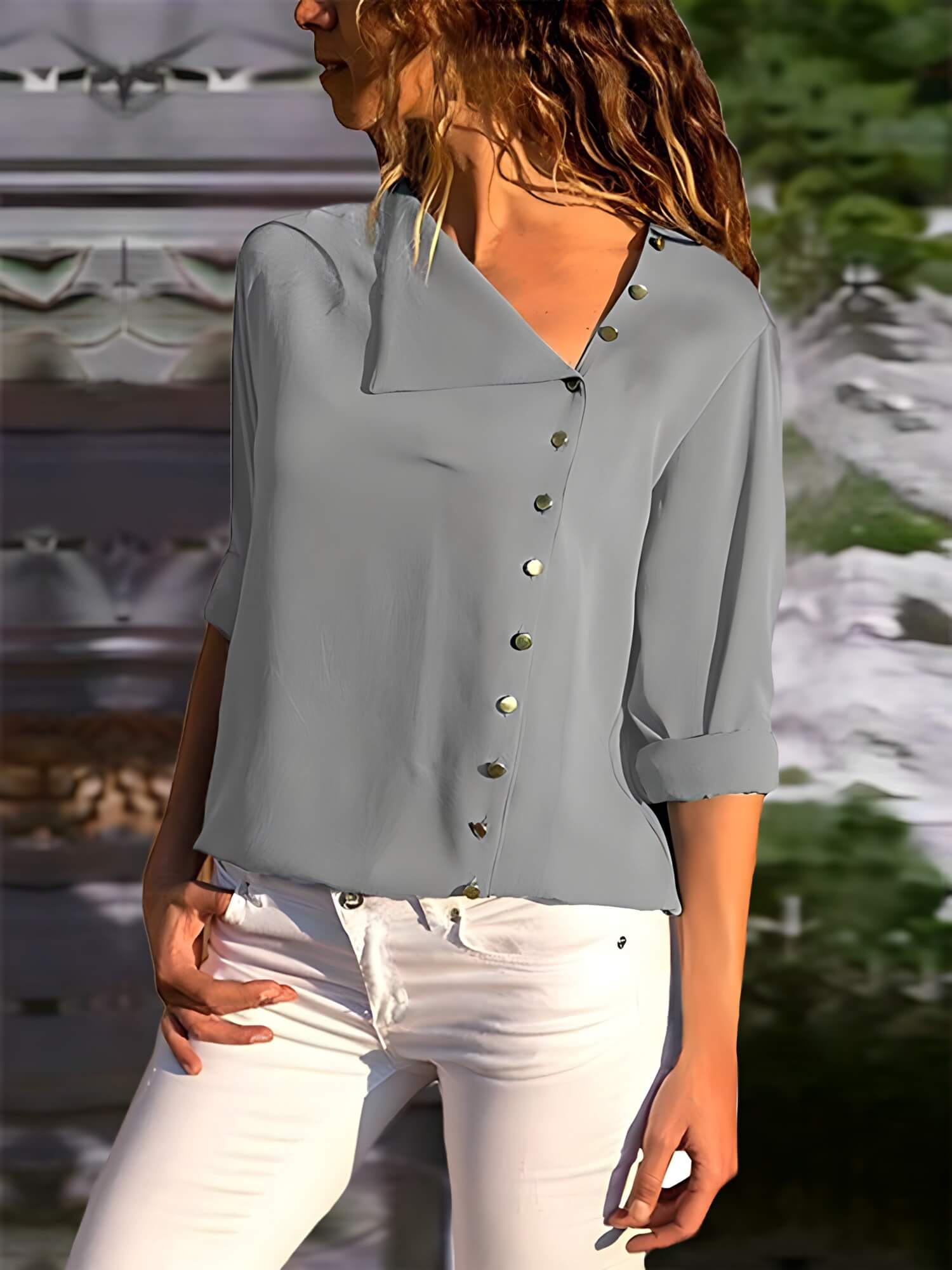 Camisa de Chiffon Cinza 5