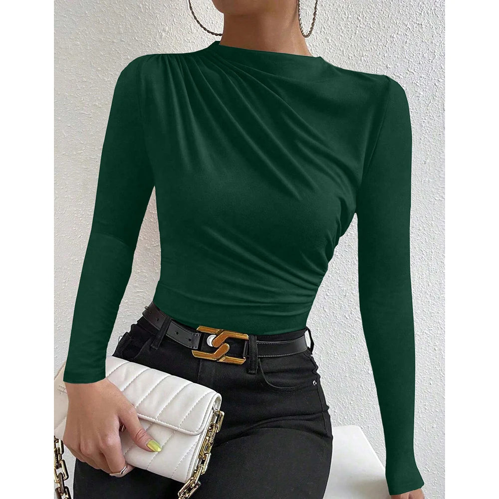 Blusa Assimétrica de Manga Longa Verde 05