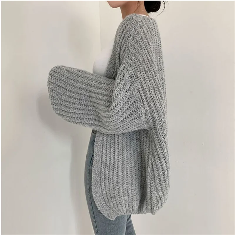 Cardigan de Tricot Ponto Aberto Cinza 6