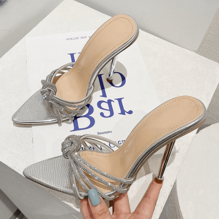 Sandália Salto Alto Fino Prata 6