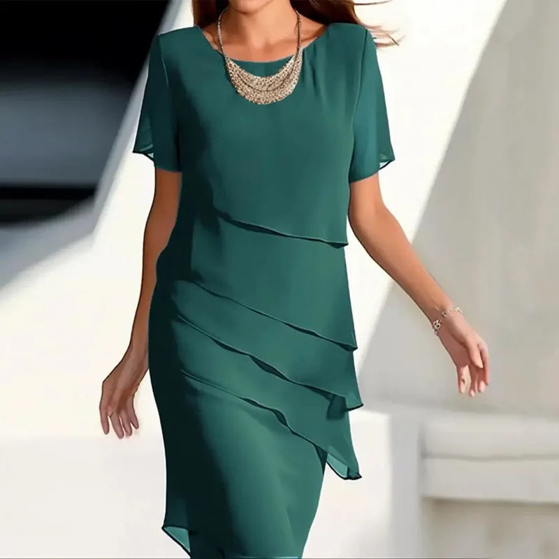 Vestido Elegante Camadas Verde Escuro 04