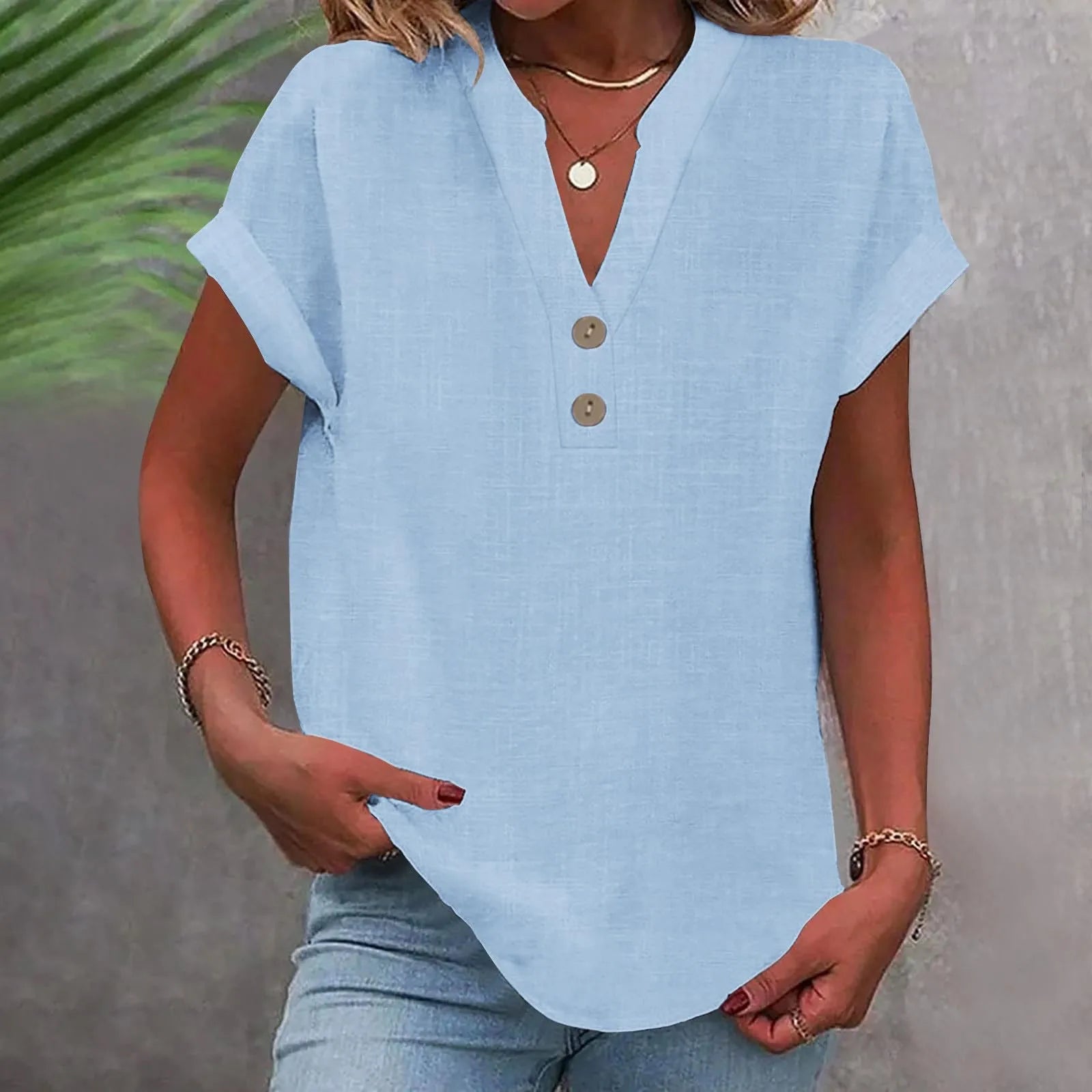 Blusa Casual com Botões Azul Claro 01