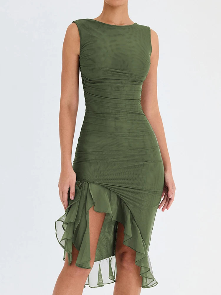 Vestido Midi Tule Drapeado Assimétrico Rosalée