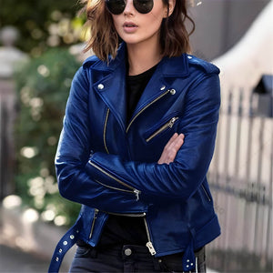 Jaqueta Feminina de Couro Azul 4