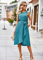 Vestido Mídi Transpassado com Amarração Azul 12