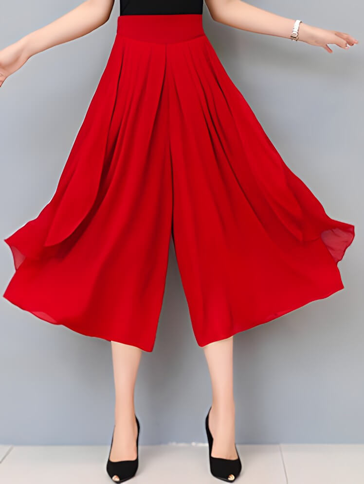 Calça Pantalona de Chiffon Vermelho 9