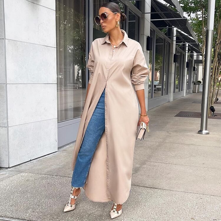 Vestido Camisa Longa Olímpia Bege / P 01