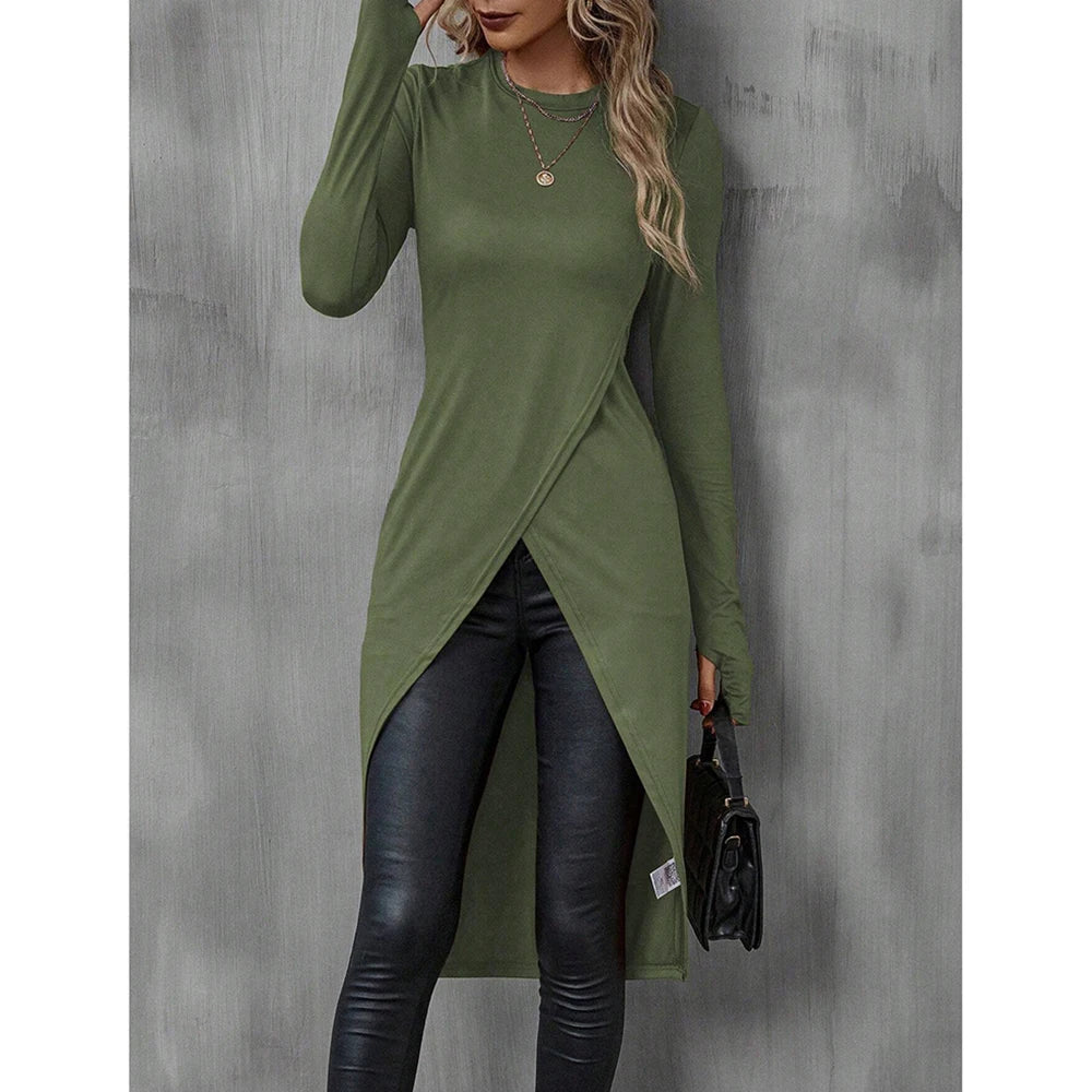 Blusa Feminina Longa Assimétrica Verde Militar 1