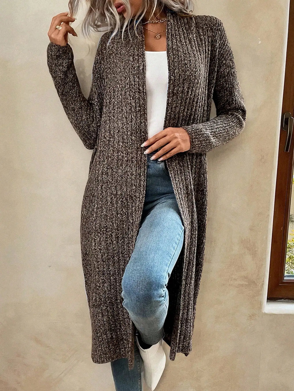 Cardigan Longo Ponto Aberto Marrom 2