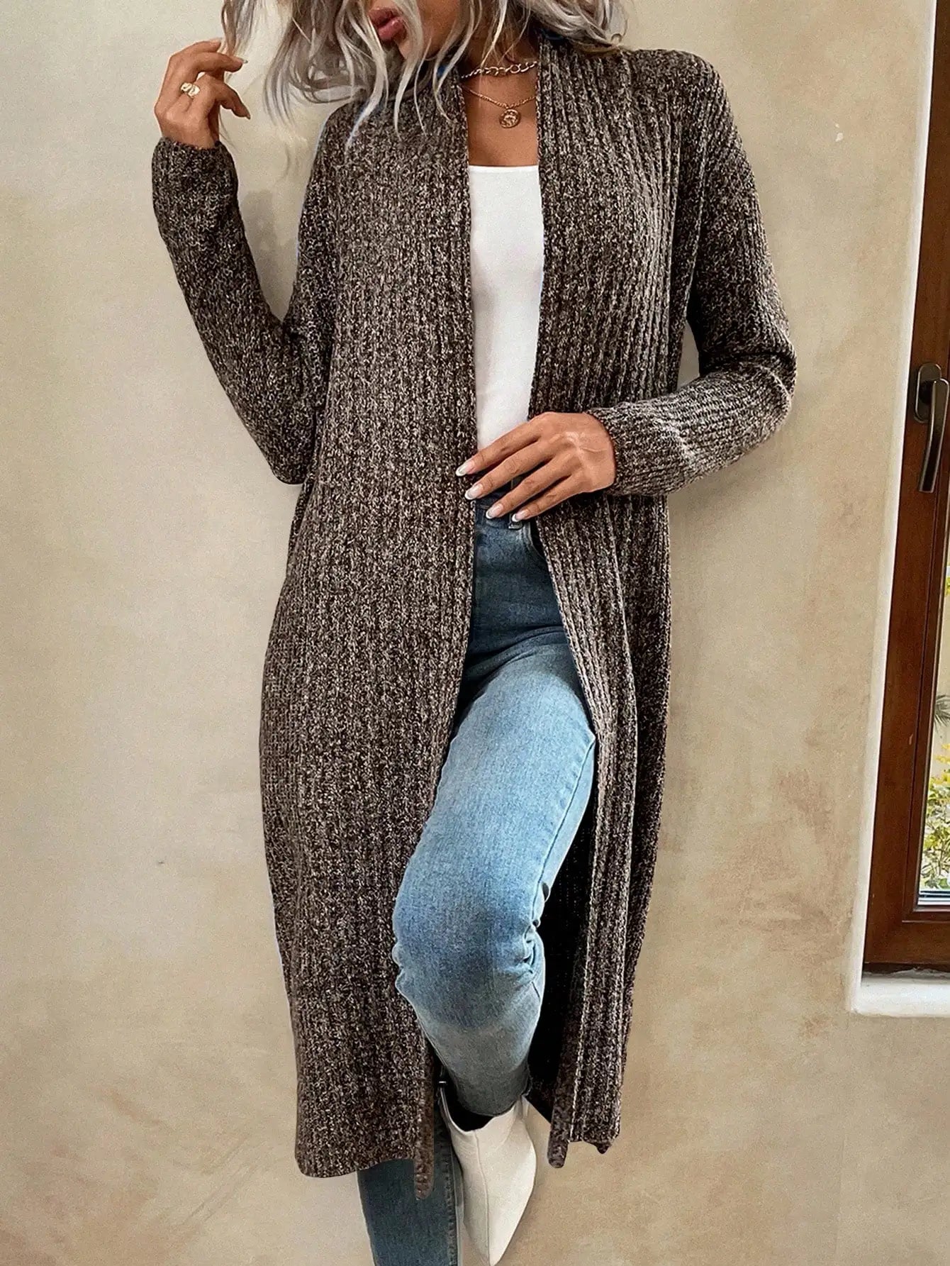 Cardigan Longo Ponto Aberto Marrom 2