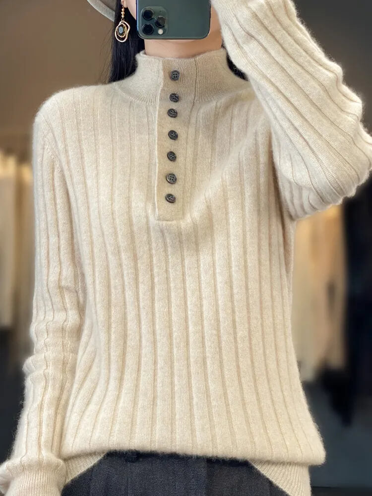 Suéter Casual com Botões Creme 4