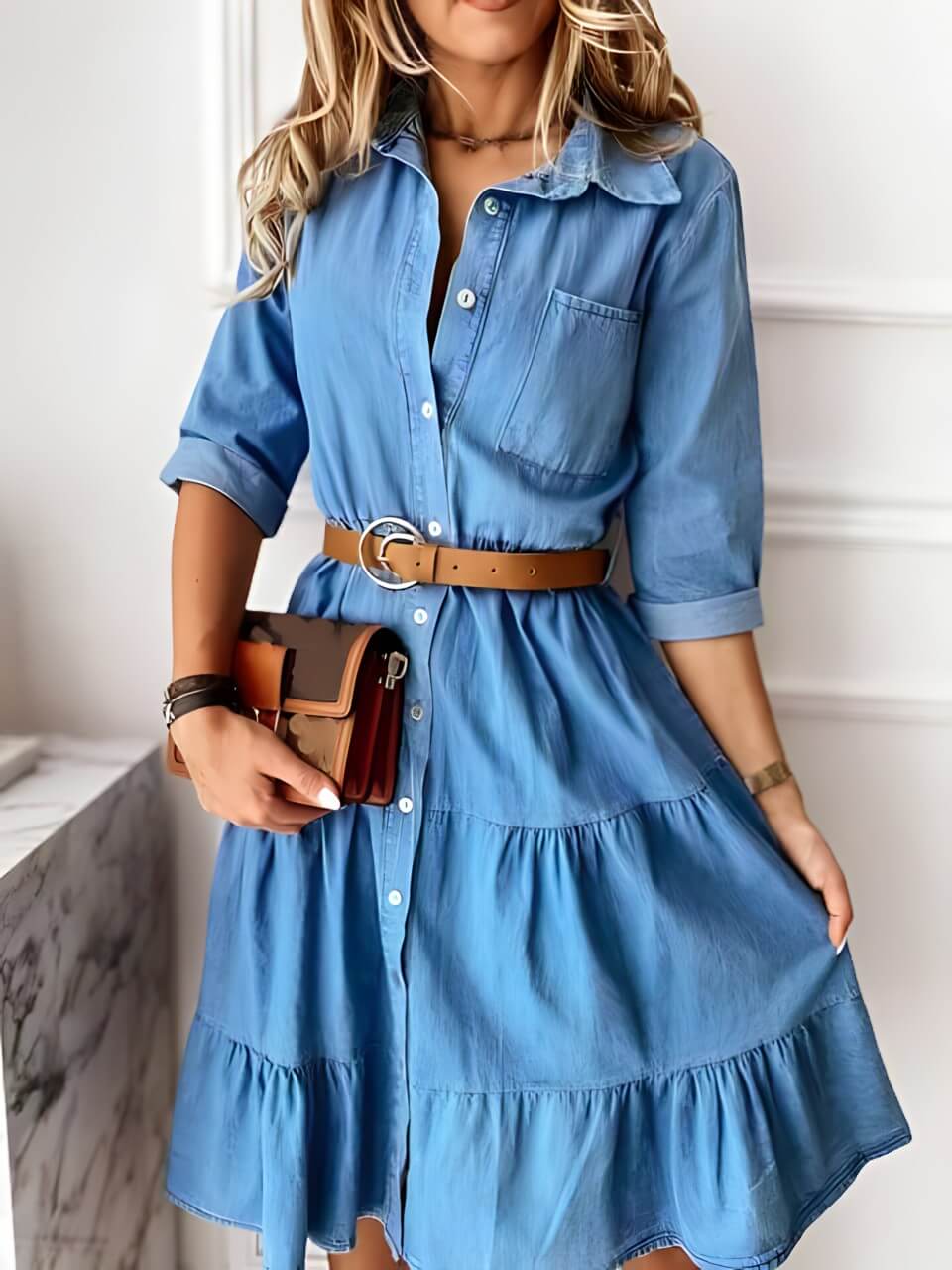 Vestido Mídi com Abotoamento Azul 1