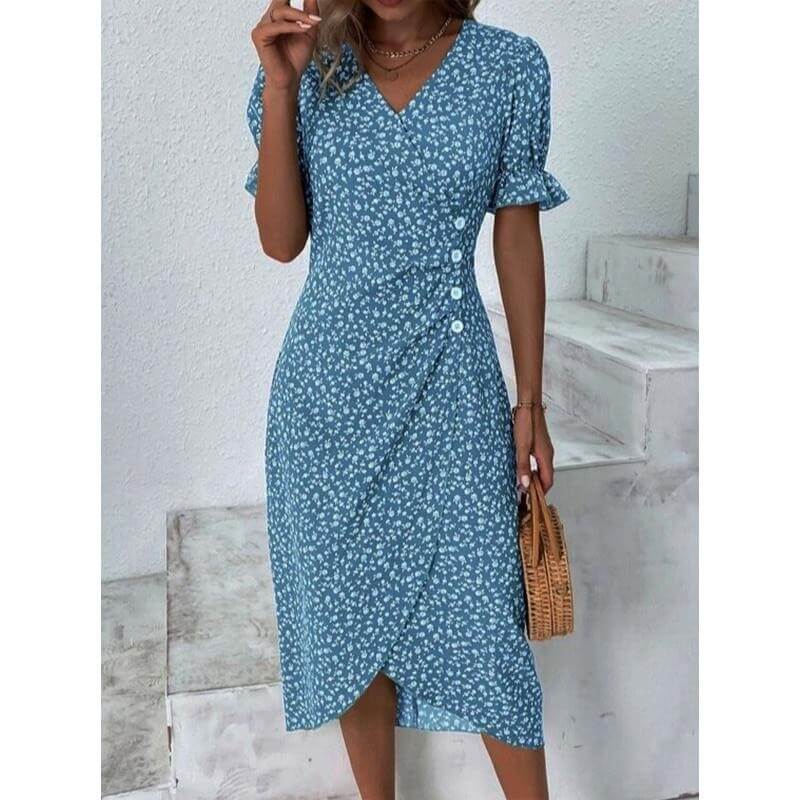 Vestido Mídi Transpassado Azul 5